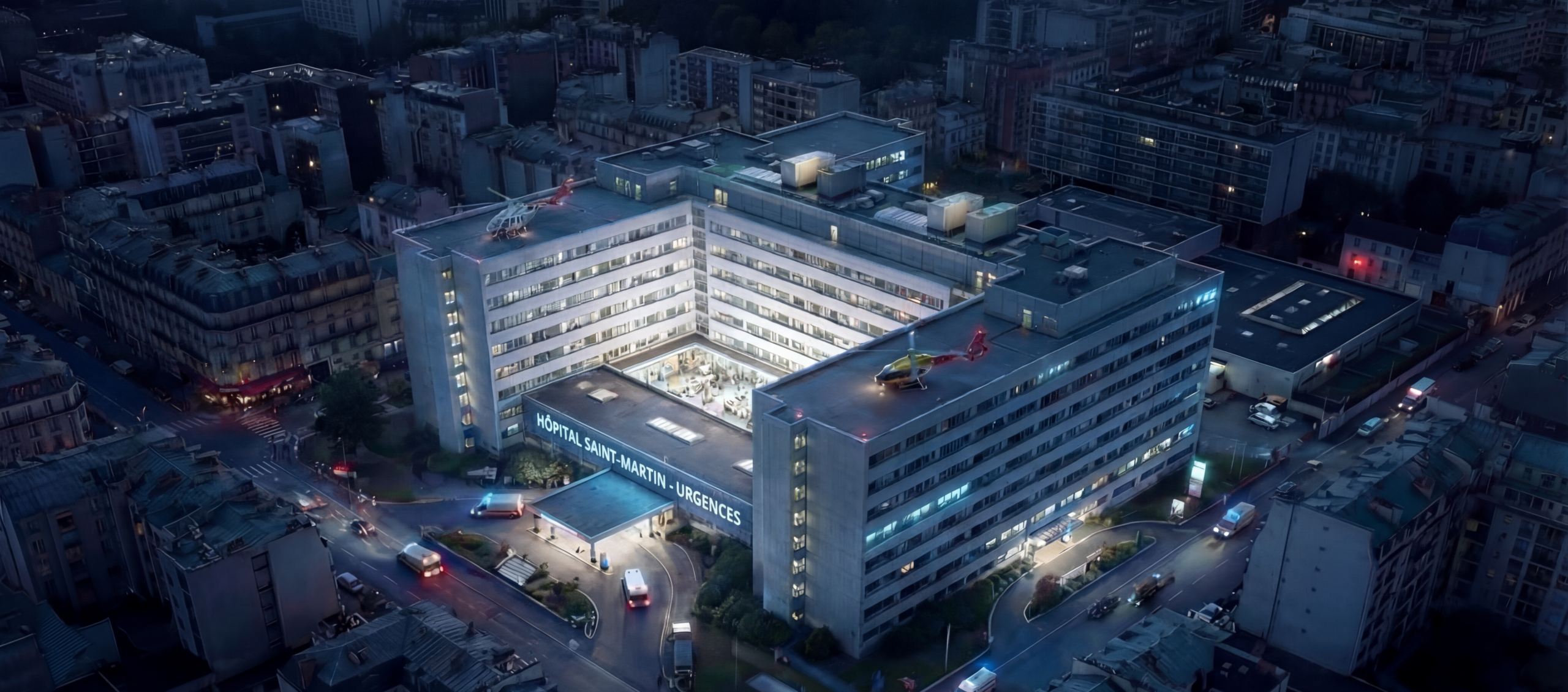 Building illuminated during a city-wide blackout, illustrating uninterrupted power for critical operations with INOCEL emission-free generators