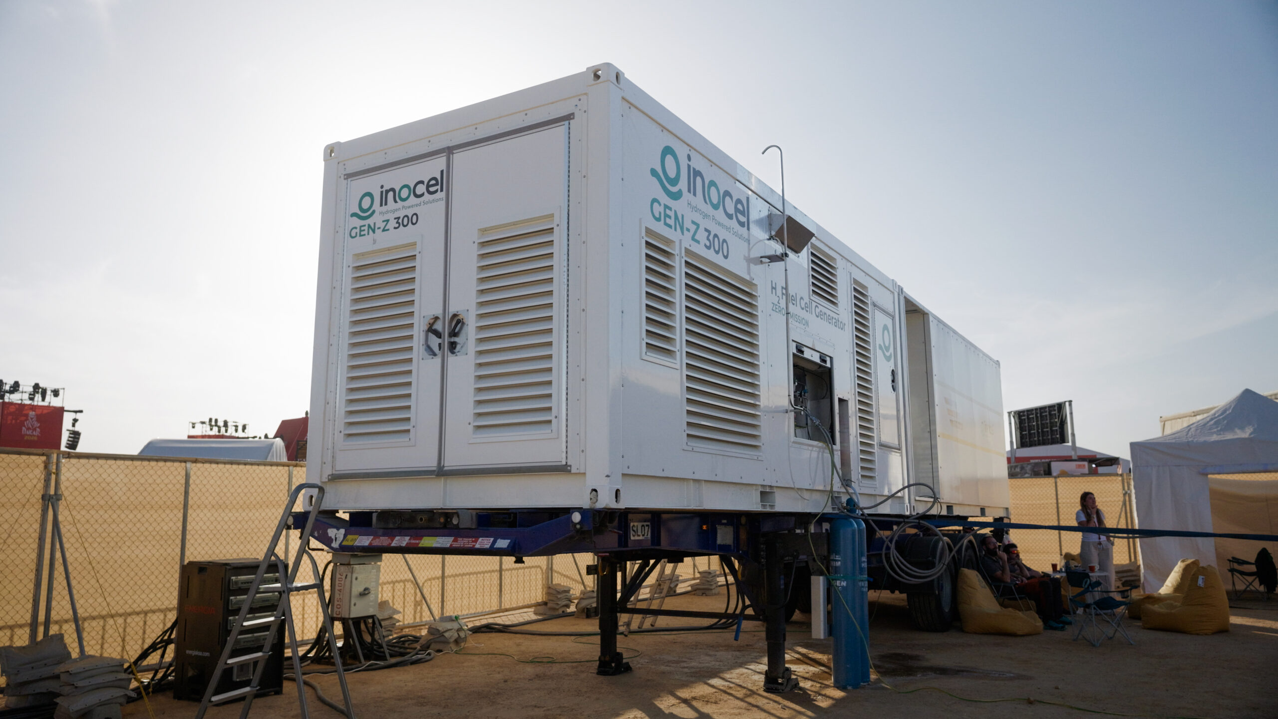 INOCEL GEN-Z 300 generator operating in the field, demonstrating emission-free power solutions for critical energy applications