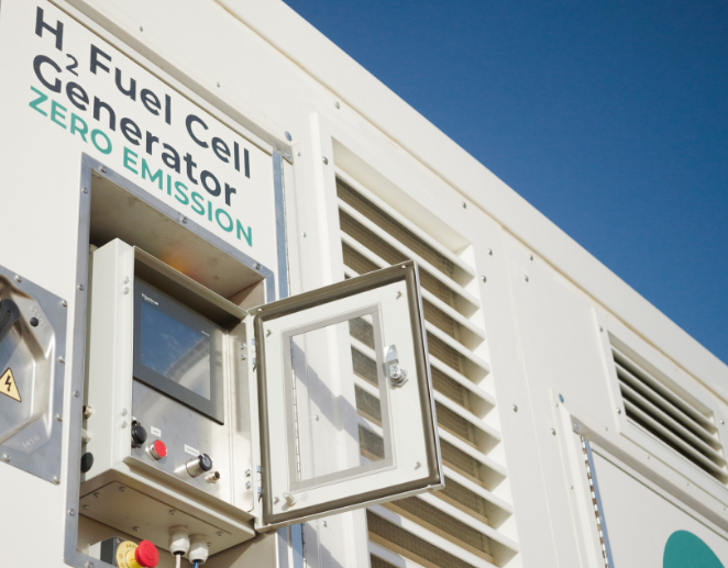 Close-up of the INOCEL GEN-Z generator HMI interface, demonstrating system control and monitoring for emission-free power solutions